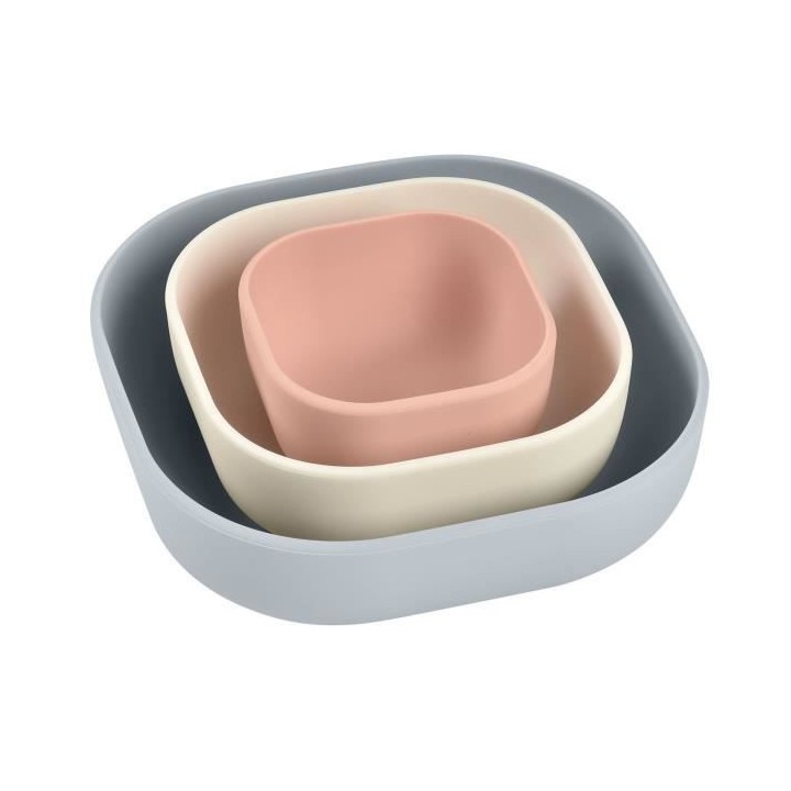 BEABA, Lot de 3 bols silicone gigogne, velvet grey / cotton / dustyros