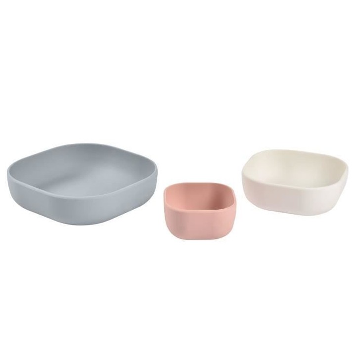 BEABA, Lot de 3 bols silicone gigogne, velvet grey / cotton / dustyros