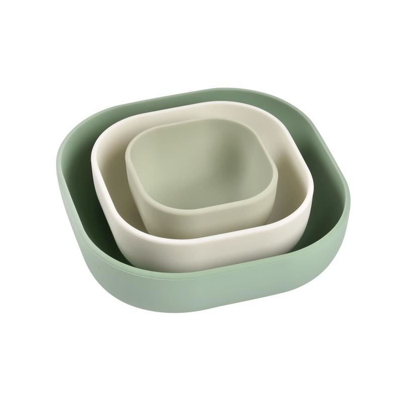 BEABA, Lot de 3 bols silicone gigogne, sage green / cotton / mimisty green