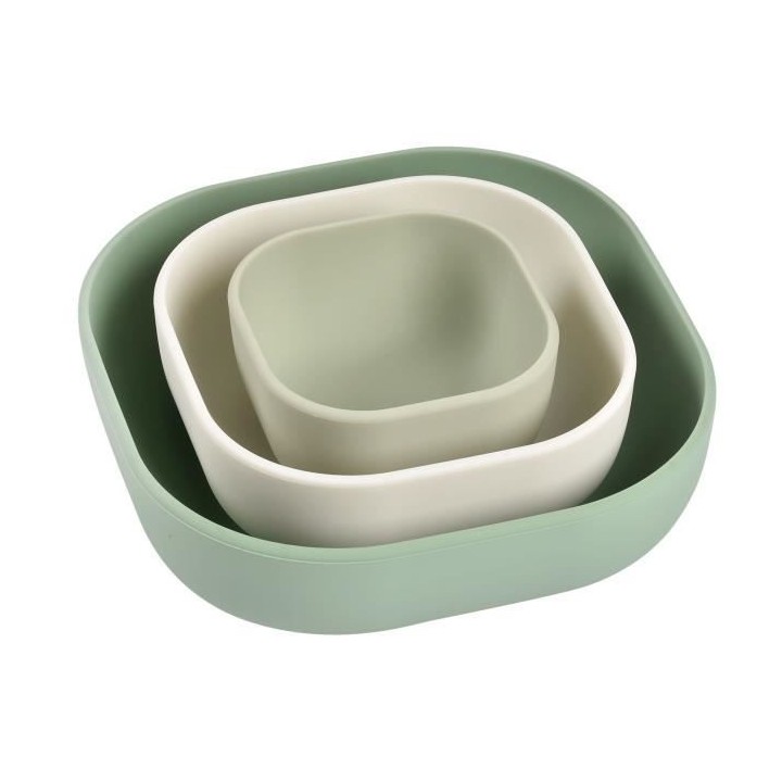 BEABA, Lot de 3 bols silicone gigogne, sage green / cotton / mimisty g