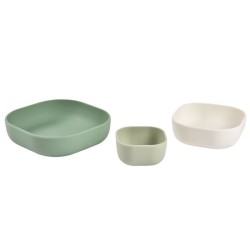 BEABA, Lot de 3 bols silicone gigogne, sage green / cotton / mimisty green