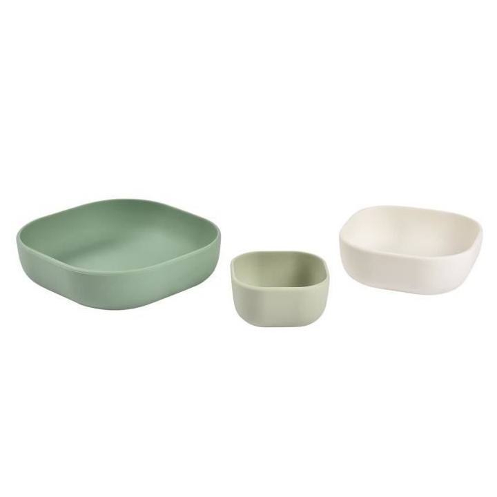BEABA, Lot de 3 bols silicone gigogne, sage green / cotton / mimisty g