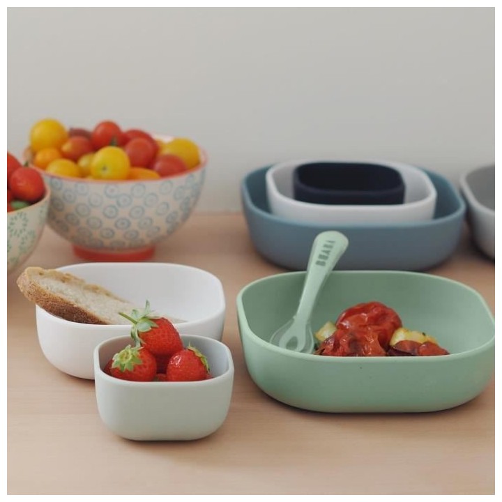BEABA, Lot de 3 bols silicone gigogne, sage green / cotton / mimisty g