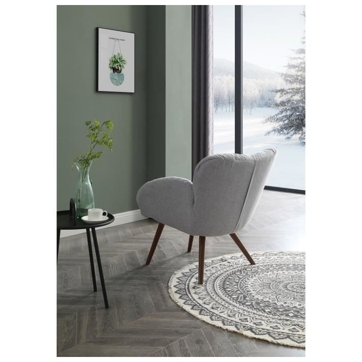 Fauteuil - Pieds bois - Tissu gris - L 50 x P 72 x H 85 cm- LANCASTER