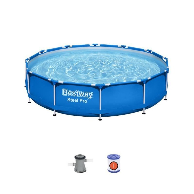 Kit Piscine hors sol tubulaire BESTWAY - Steel Pro™ - 366 x 76 cm - Ronde (Livrée avec un filtre a cartouche)