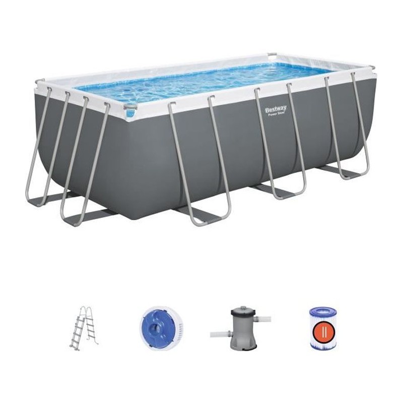 BESTWAY Piscine hors sol Power Steel™ 412 x 201 x 122 cm, filtre a cartouche, échelle, diffuseur Chemconnect™