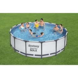 Kit Piscine hors sol tubulaire BESTWAY Steel Pro Max - 457 x 122 cm - Ronde (Livrée avec pompe de filtration, échelle, bâche)