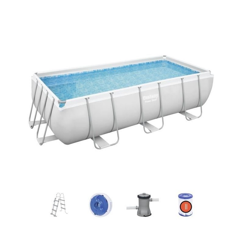 Kit Piscine hors sol tubulaire BESTWAY - Power Steel™ - 404 x 201 x 100 cm - Rectangulaire (Livrée avec échelle, pompe et di