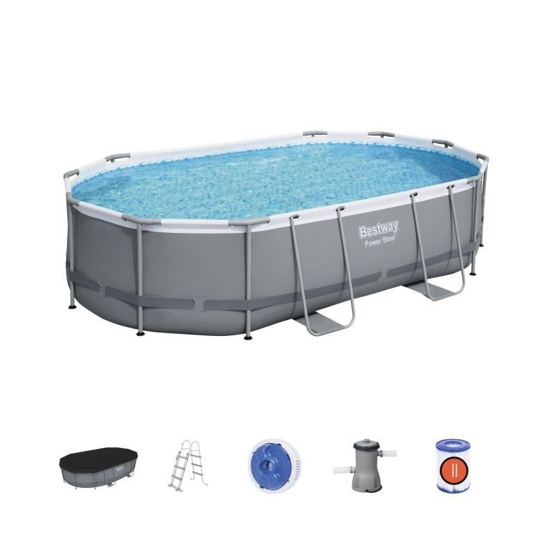 Kit Piscine hors sol tubulaire BESTWAY - Power Steel™- 488 x 305 x 107 cm - Ovale (Livrée avec une échelle, une bâche, un