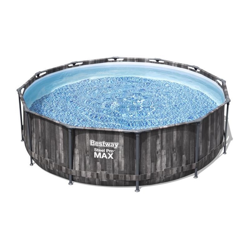 BESTWAY Piscine hors sol SteelPro Max ronde Décor bois, 366 x 100 cm, filtre a cartouche, échelle, diffuseur Chemconnect