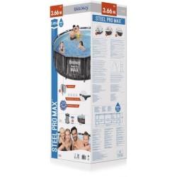 BESTWAY Piscine hors sol SteelPro Max ronde Décor bois, 366 x 100 cm, filtre a cartouche, échelle, diffuseur Chemconnect