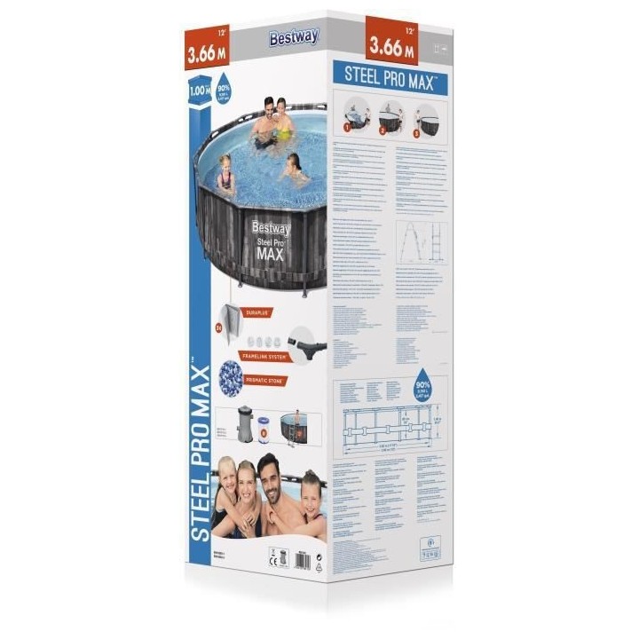BESTWAY Piscine hors sol SteelPro Max ronde Décor bois, 366 x 100 cm,