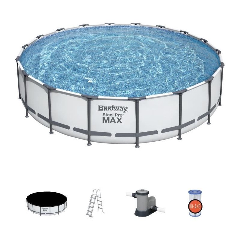 Kit Piscine hors sol tubulaire BESTWAY - Steel Pro Max™ - 549 x 122 cm - Ronde (Avec filtre a cartouche, une bâche et une éc