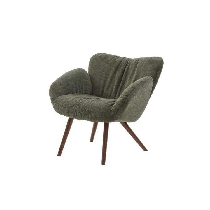 Fauteuil - Pieds bois - Tissu vert - L 50 x P 72 x H 85 cm - LANCASTER