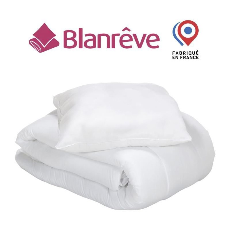 Pack linge de lit - Couette 140x200 cm et 1 oreiller 60x60 cm - BLANREVE - Tempérée - 100% Polyester - 1 personne - Blanc