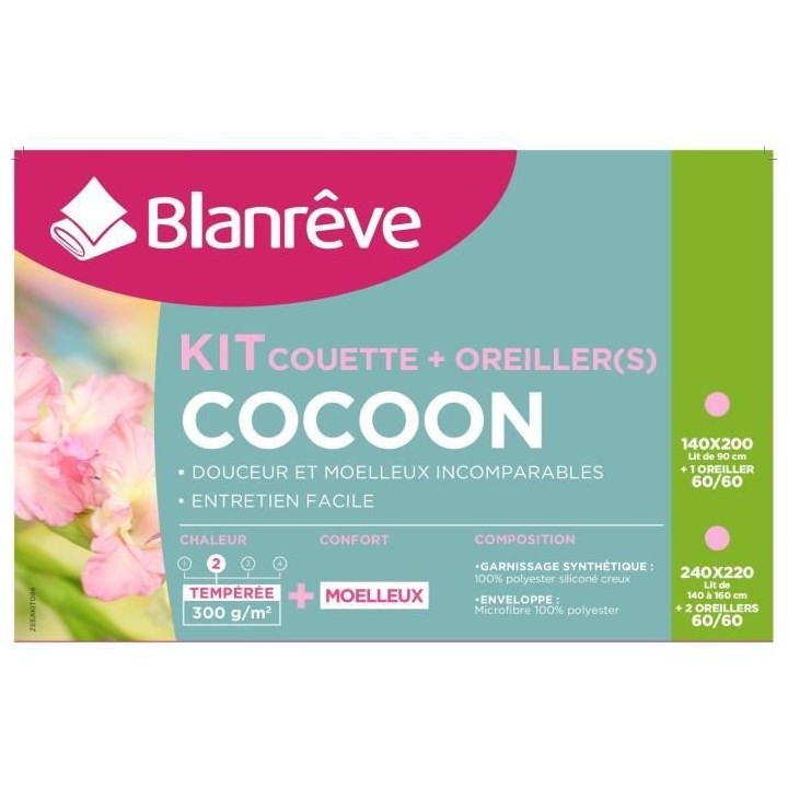 Pack linge de lit - Couette 140x200 cm et 1 oreiller 60x60 cm - BLANRE