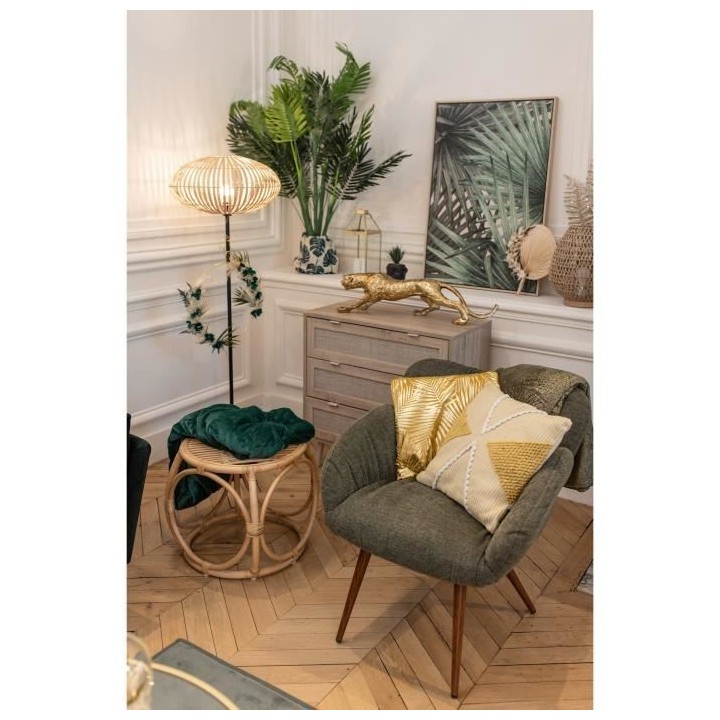 Fauteuil - Pieds bois - Tissu vert - L 50 x P 72 x H 85 cm - LANCASTER