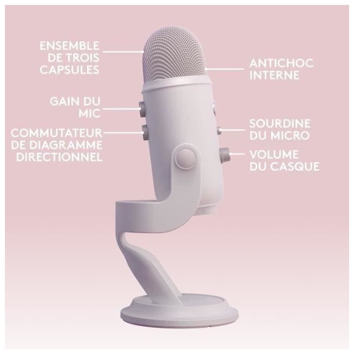 Microphone USB - Blue Yeti Premium - Pour Enregistrement, Streaming, G