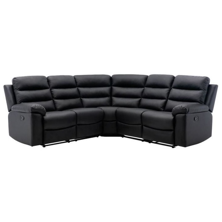 Canapé d'angle dont 2 places relax manuel - Simili noir - L 230 x P 2