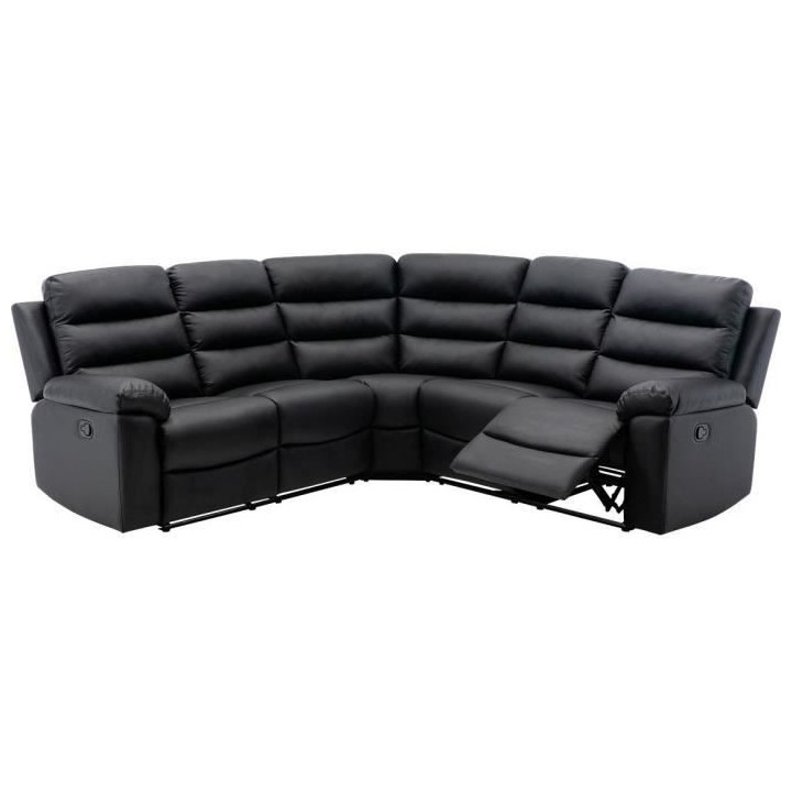 Canapé d'angle dont 2 places relax manuel - Simili noir - L 230 x P 2