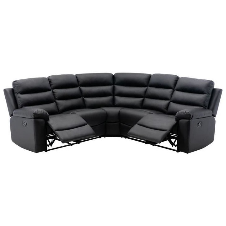 Canapé d'angle dont 2 places relax manuel - Simili noir - L 230 x P 2