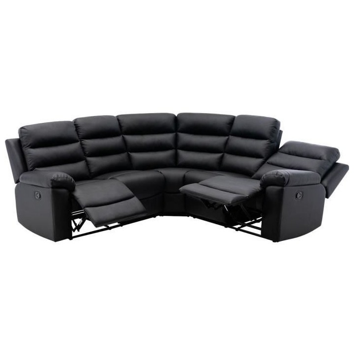Canapé d'angle dont 2 places relax manuel - Simili noir - L 230 x P 2