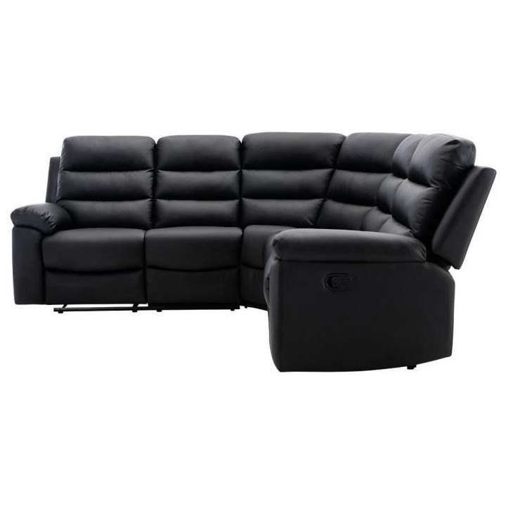 Canapé d'angle dont 2 places relax manuel - Simili noir - L 230 x P 2