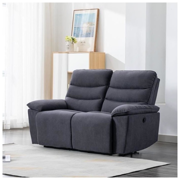Canapé relax électrique 2 places - BLAKE - Tissu gris foncé - L 109