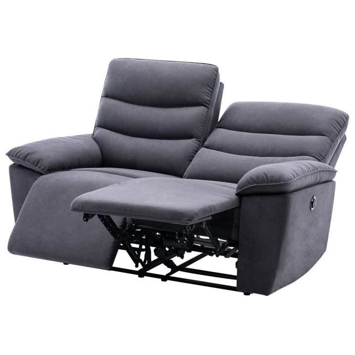 Canapé relax électrique 2 places - BLAKE - Tissu gris foncé - L 109