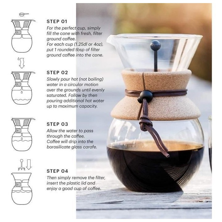 POUR OVER - Cafetiere BODUM , filtre permanent maille inox, 0.5 l, 4 t