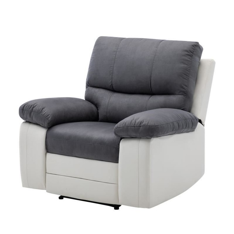 Fauteuil relax électrique - Tissu gris et simili blanc - DUSTIN