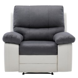 Fauteuil relax électrique - Tissu gris et simili blanc - DUSTIN