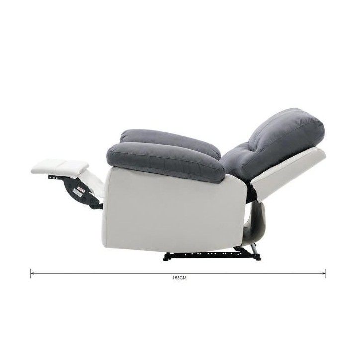 Fauteuil relax électrique - Tissu gris et simili blanc - DUSTIN