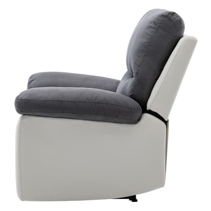 Fauteuil relax électrique - Tissu gris et simili blanc - DUSTIN