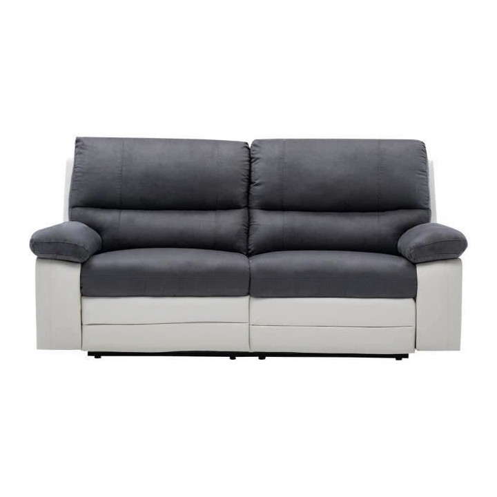 Canapé rela 3 places dont 2 relax électrique - Tissu gris et simili