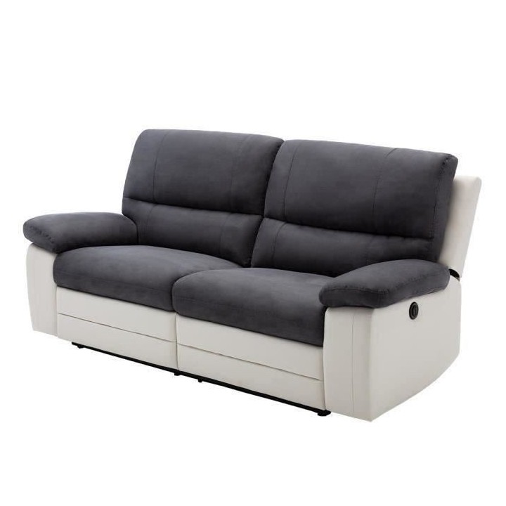 Canapé rela 3 places dont 2 relax électrique - Tissu gris et simili