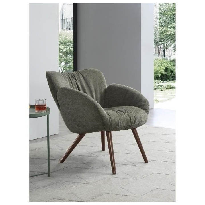 Fauteuil - Pieds bois - Tissu vert - L 50 x P 72 x H 85 cm - LANCASTER