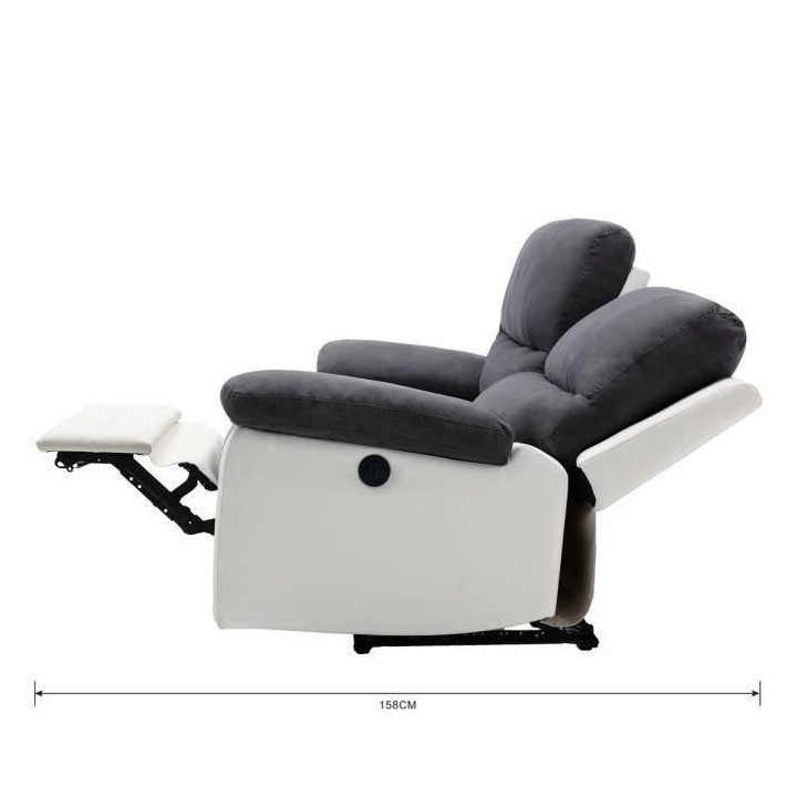 Canapé rela 3 places dont 2 relax électrique - Tissu gris et simili