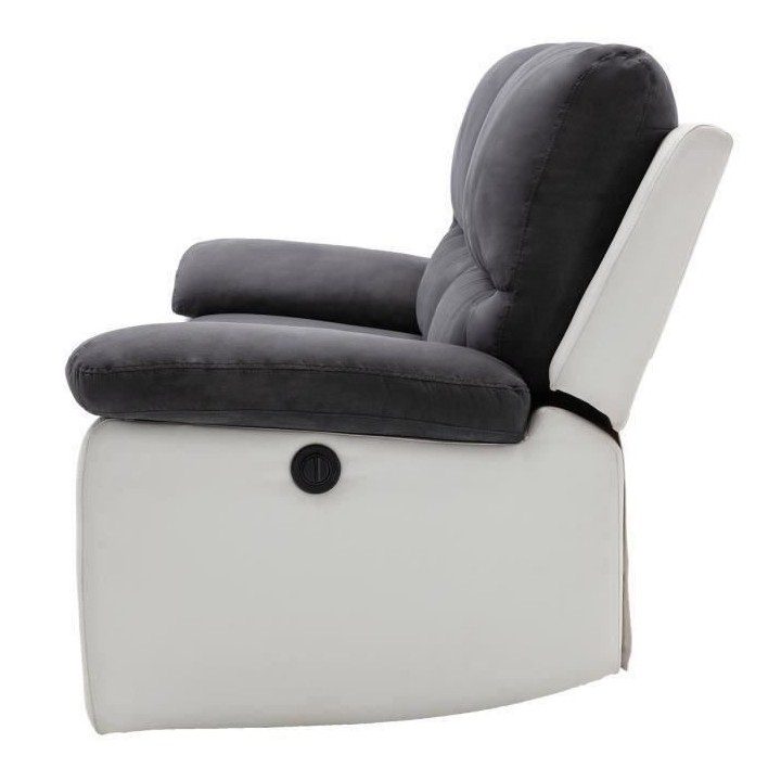 Canapé rela 3 places dont 2 relax électrique - Tissu gris et simili