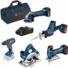 Kits Bosch Professional 5 outils : Perceuse + Scie sauteuse + Meuleuse + Scie circulaire + Scie sabre + 3xbatterie