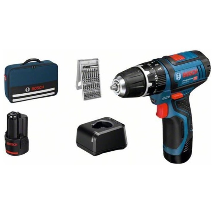 Perceuse-visseuse a percussion Bosch Professional GSB 12V-15 + 25 acce