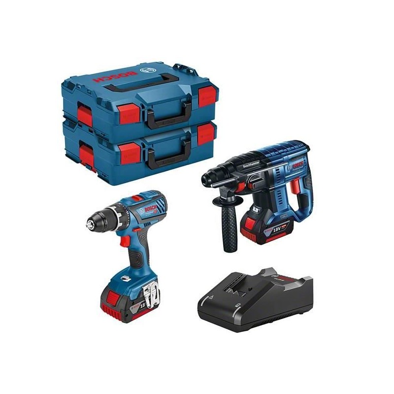 Bosch Professional - KIT 2 OUTILS : perceuse-visseuse GSR 18V-55 + perforateur GBH 18V-55 + 2 x GBA 4.0Ah + GAL 18V-40 + L-Boxx