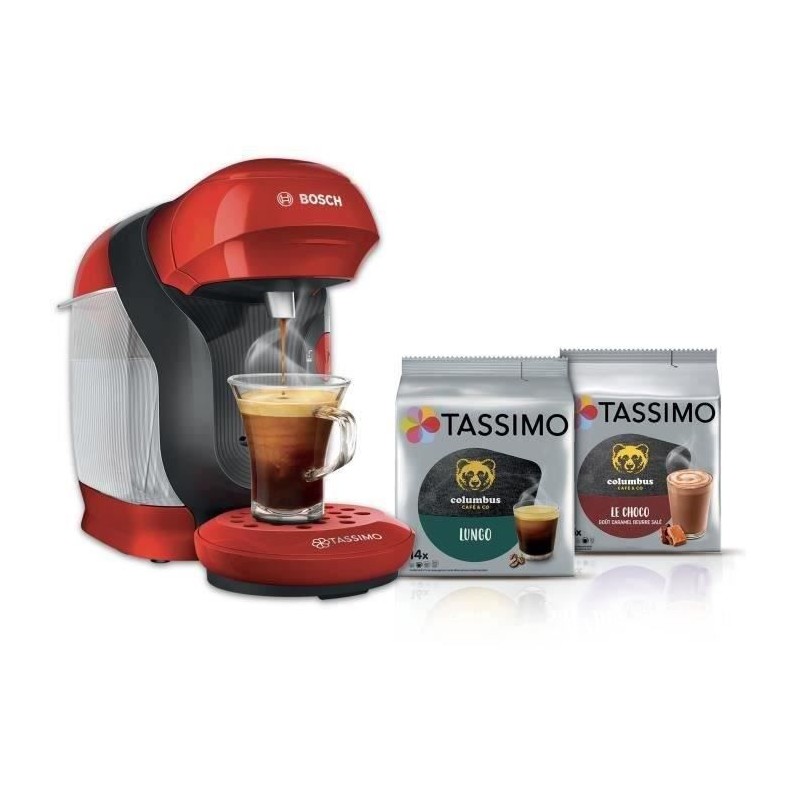 1 machine a multi-boissons Tassimo BOSCH - STYLE TAS1103 rouge + 2 packs de T- Discs - 0,7 l