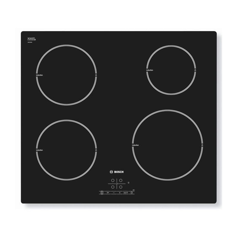 BOSCH PIE611B18E - Table de cuisson Induction - 4 zones - 4600W - L59,2 x P52,2cm - Revetement verre - Noir