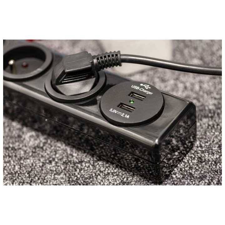 Brennenstuhl Multiprise hugo! Noire - 7 prises + 2 prises USB - avec p