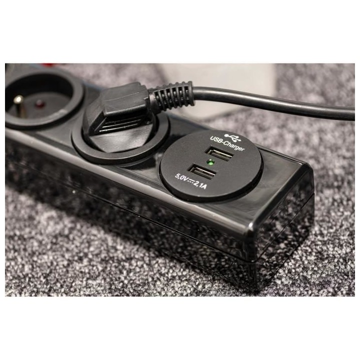 Brennenstuhl Multiprise hugo! Noire - 3 prises + 2 prises USB - avec p