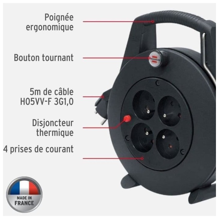 Brennenstuhl Enrouleur de câble domestique Confort-Line 5m, Fabricati