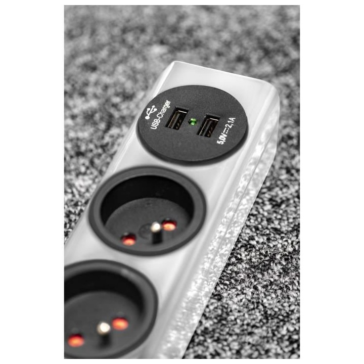 Brennenstuhl Multiprise hugo! Blanche - 3 prises + 2 prises USB - avec