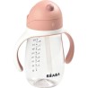 BEABA, Biberon/Tasse d'apprentissage 2 en 1, Tasse Paille Enfant, 100% étanche, Anti-fuite, 300 ml - old pink