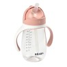 BEABA, Biberon/Tasse d'apprentissage 2 en 1, Tasse Paille Enfant, 100% étanche, Anti-fuite, 300 ml - old pink